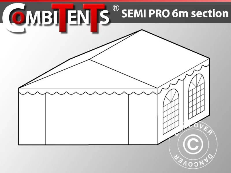 4 m utvidelse til endeseksjon, Semi PRO CombiTents® partytelt, 6x4m, PVC, hvit