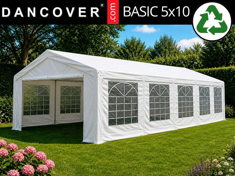 Partytelt Basic 5x10m PE 500, Hvit