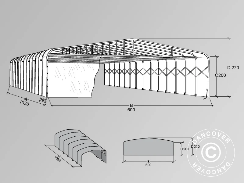 Bassengoverbygg, kan sammenfoldes, 6x10,3x2,7m, Hvit/Transparent - Image 5