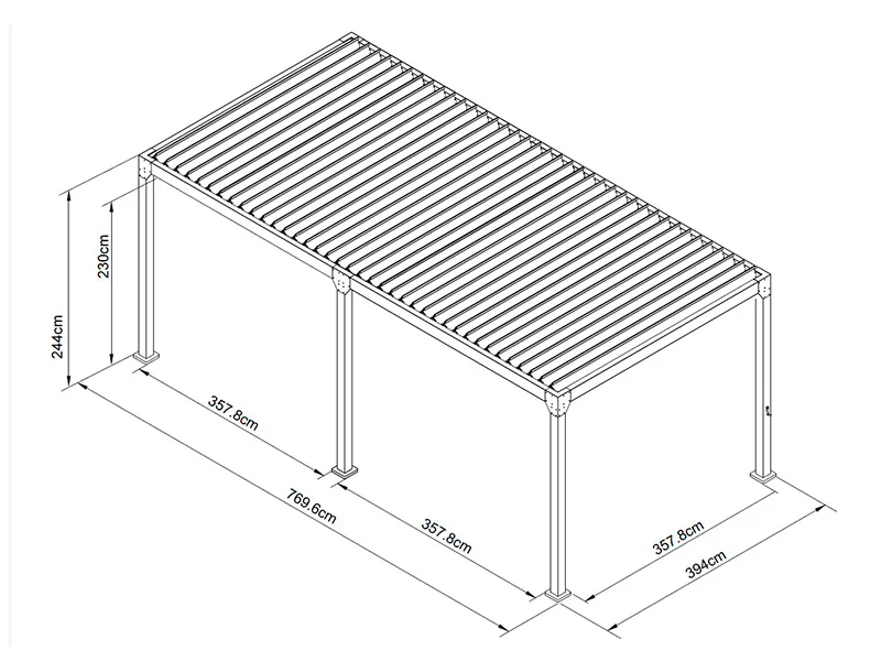 Bioklimatisk pergola-paviljong Monterey, 4x8m, m/gardiner og myggnett, Svart - Image 7
