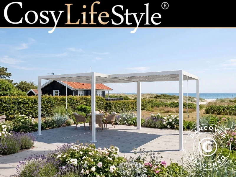 Bioklimatisk pergola paviljong San Pablo Alu+,3x3m, 3x4m, Hvit, 2 stk.