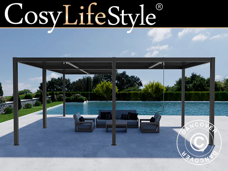 Bioklimatisk pergola paviljong San Pablo Alu+, 3x3m, 3x5,8m, Svart, 2 stk.