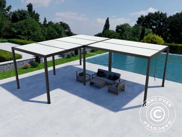 Bioklimatisk pergola paviljong San Pablo Alu+, 3x3m, 3x5,8m, Svart/Hvit, 2 stk. - Image 2