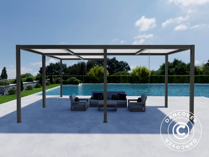 Bioklimatisk pergola paviljong San Pablo Alu+, 3x3m, 3x5,8m, Svart/Hvit, 2 stk. - Image 3