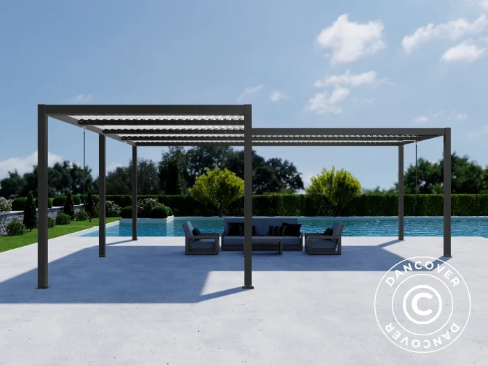 Bioklimatisk pergola paviljong San Pablo Alu+, 3x3m, 3x5,8m, Svart/Hvit, 2 stk. - Image 4