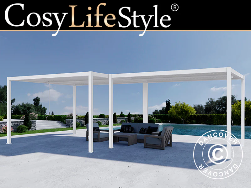 Bioklimatisk pergola paviljong San Pablo Alu+, 3x3m, 4x4m, Hvit, 2 stk.