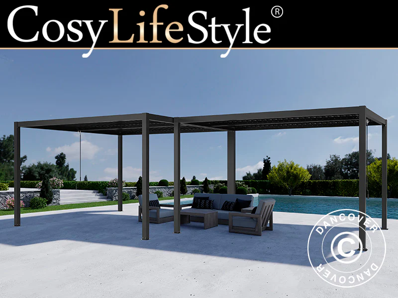 Bioklimatisk pergola paviljong San Pablo Alu+, 3x3m, 4x4m, Svart, 2 stk.