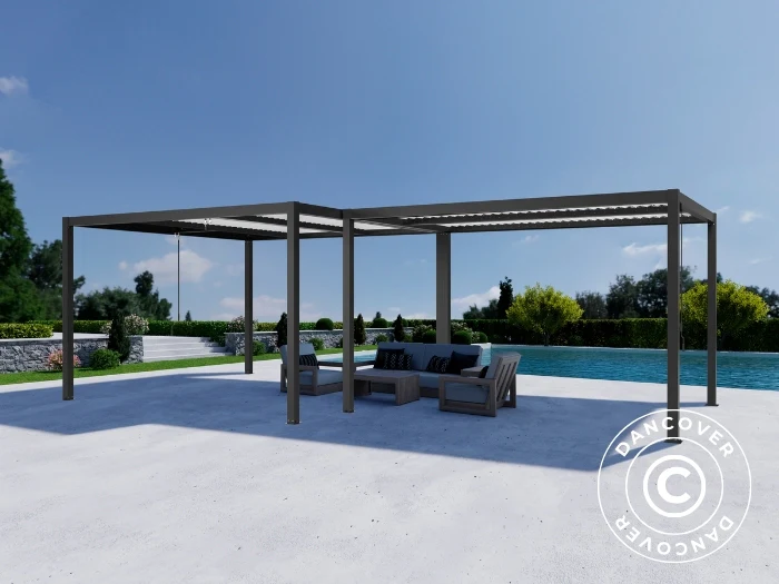 Bioklimatisk pergola paviljong San Pablo Alu+, 3x3m, 4x4m, Svart/Hvit, 2 stk. - Image 2