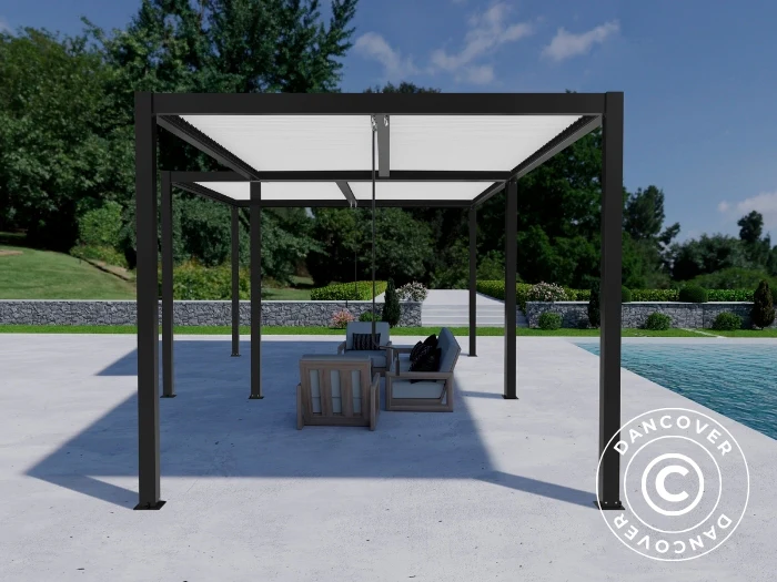 Bioklimatisk pergola paviljong San Pablo Alu+, 3x3m, 4x4m, Svart/Hvit, 2 stk. - Image 4