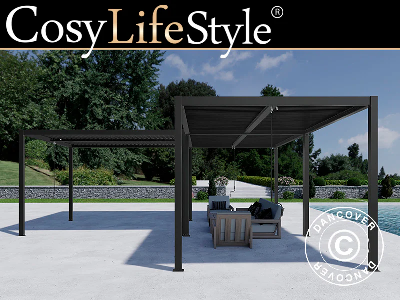 Bioklimatisk pergola paviljong San Pablo Alu+, 3x3m, Svart, 3 stk.