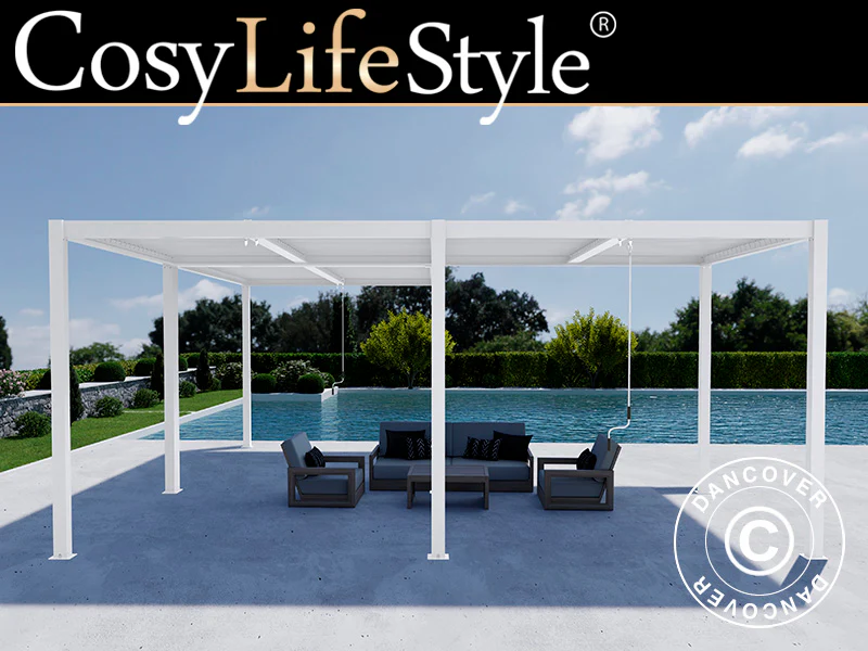 Bioklimatisk pergola paviljong San Pablo Alu+, 3x4m, 3x5,8m, Hvit, 2 stk.
