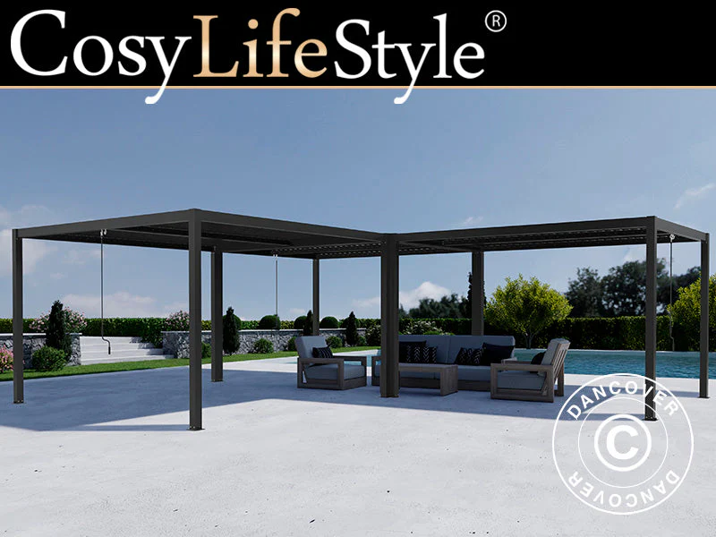 Bioklimatisk pergola paviljong San Pablo Alu+, 3x4m, 4x4m, 3x5,8m, Svart, 3 stk.
