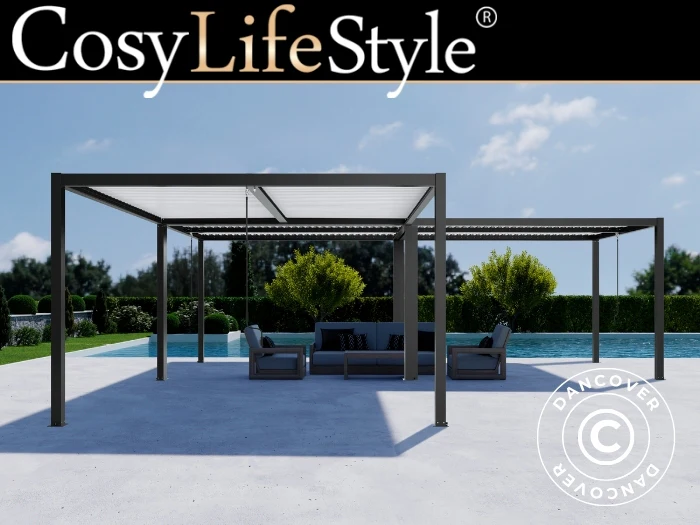 Bioklimatisk pergola paviljong San Pablo Alu+, 3x4m, 4x4m, 3x5,8m, Svart/Hvit, 3 stk.