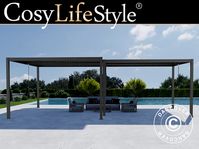 Bioklimatisk pergola paviljong San Pablo Alu+, 3x4m, 4x4m, Svart, 2 stk.