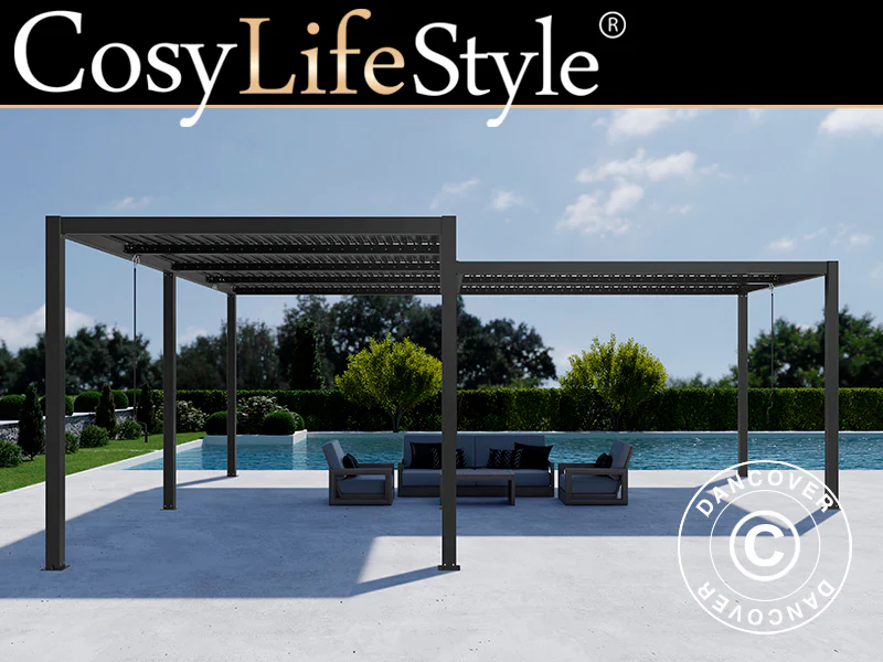 Bioklimatisk pergola paviljong San Pablo Alu+, 3x4m, 4x5,8m, Svart, 2 stk.