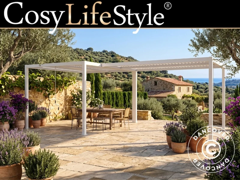 Bioklimatisk pergola paviljong San Pablo Alu+, 3x4m, L-formet, Hvit, 2 stk.