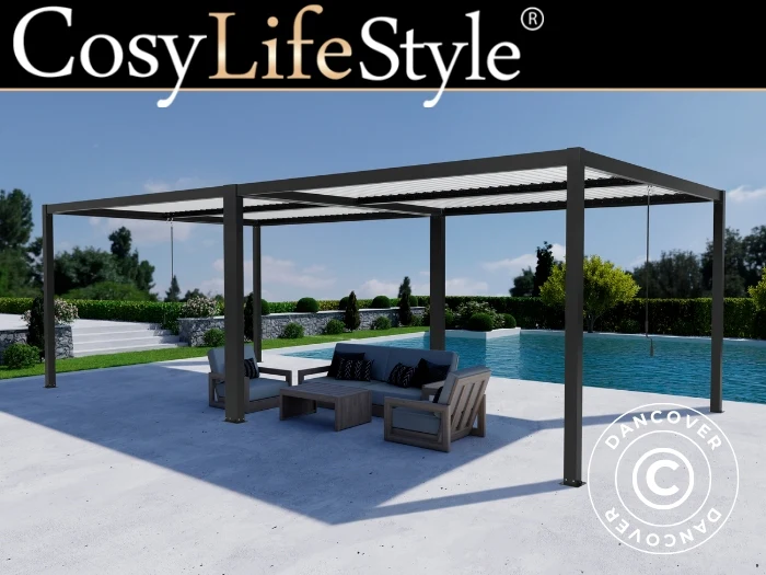 Bioklimatisk pergola paviljong San Pablo Alu+, 3x4m, Svart/Hvit, 2 stk.