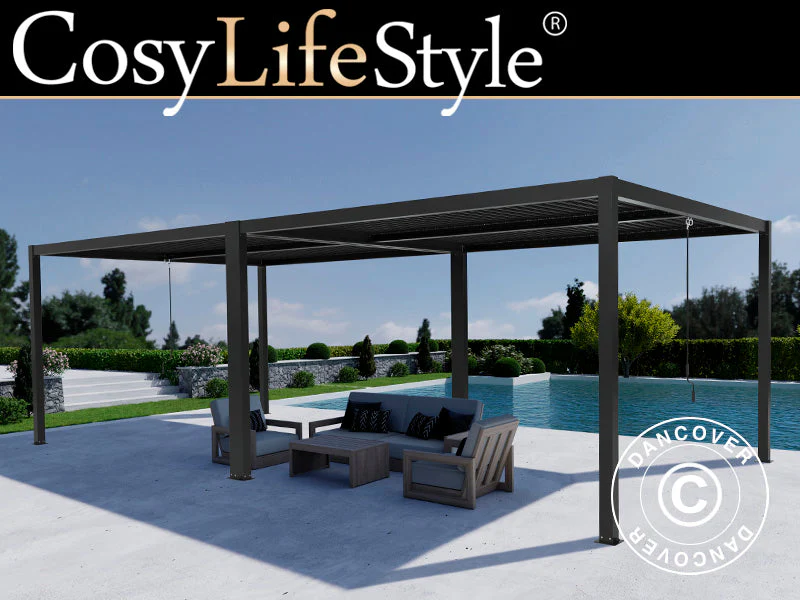 Bioklimatisk pergola paviljong San Pablo Alu+, 4x4m, Svart, 2 stk.