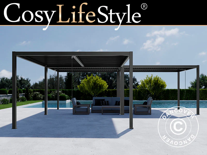 Bioklimatisk pergola paviljong San Pablo Alu+, 4x4m, Svart, 3 stk.