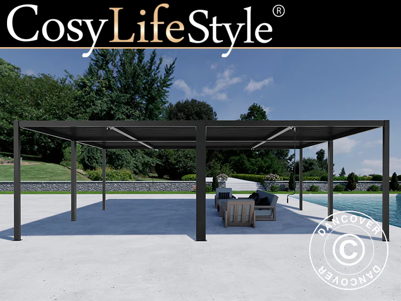 Bioklimatisk pergola paviljong San Pablo Alu+, 4x4m, Svart, 4 stk.