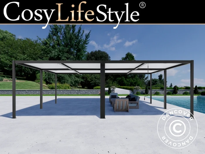 Bioklimatisk pergola paviljong San Pablo Alu+, 4x4m, Svart/Hvit, 4 stk.