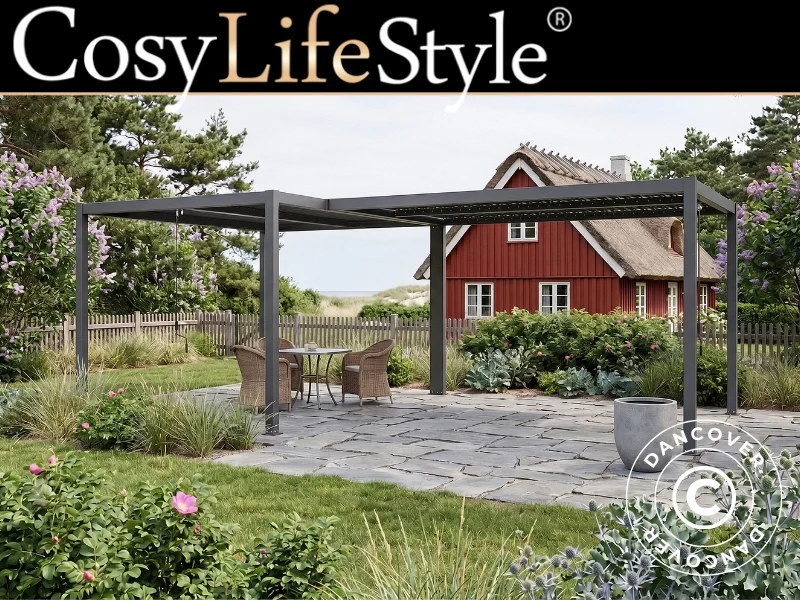Bioklimatisk pergola paviljong San Pablo Alu+, L-formet, 3x4m, Svart, 2 stk.