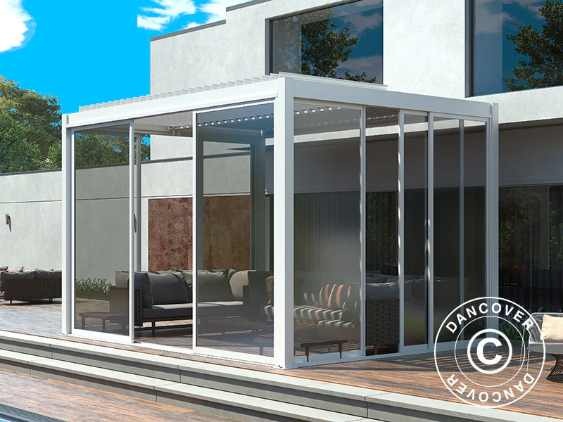 Bioklimatisk pergola-paviljong San Pablo Alu+ m/skyvedører, 3x4m, Hvit - Image 3