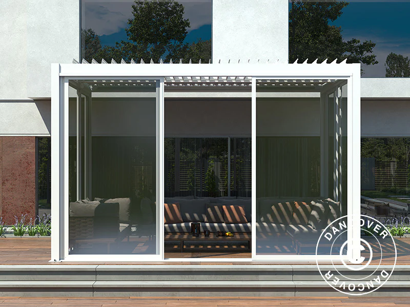 Bioklimatisk pergola-paviljong San Pablo Alu+ m/skyvedører, 3x4m, Hvit - Image 4