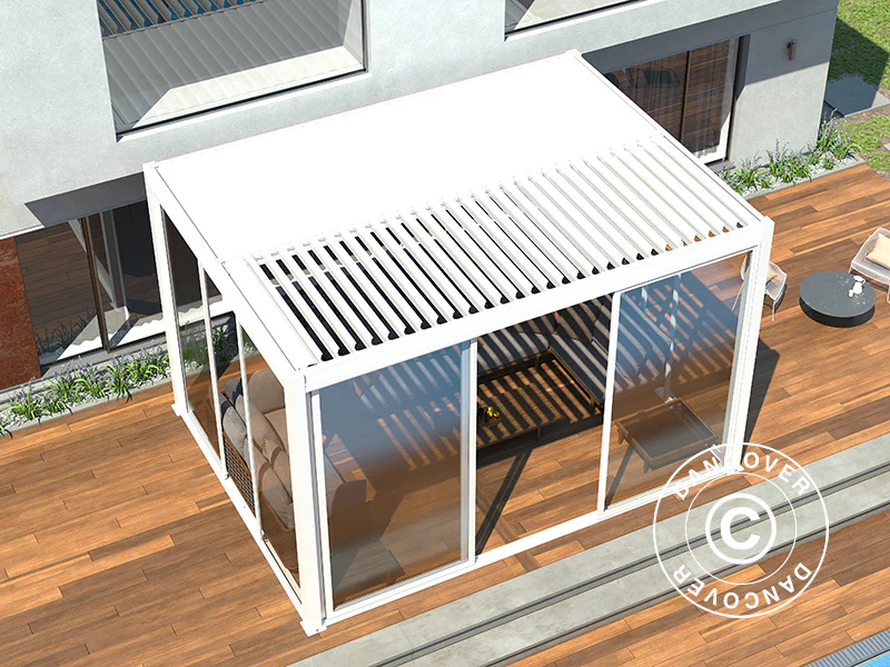 Bioklimatisk pergola-paviljong San Pablo Alu+ m/skyvedører, 3x4m, Hvit - Image 6