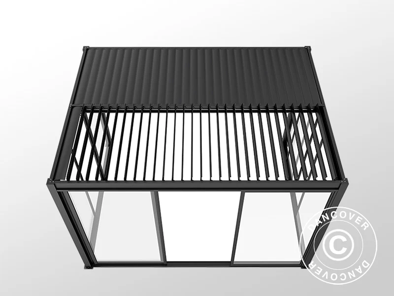 Bioklimatisk pergola-paviljong San Pablo Alu+ m/skyvedører, 3x4m, Svart - Image 10