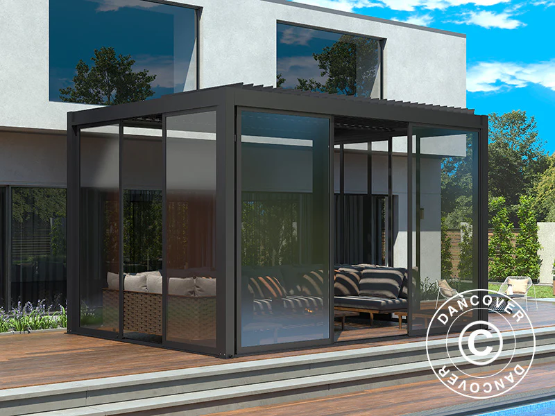 Bioklimatisk pergola-paviljong San Pablo Alu+ m/skyvedører, 3x4m, Svart - Image 2