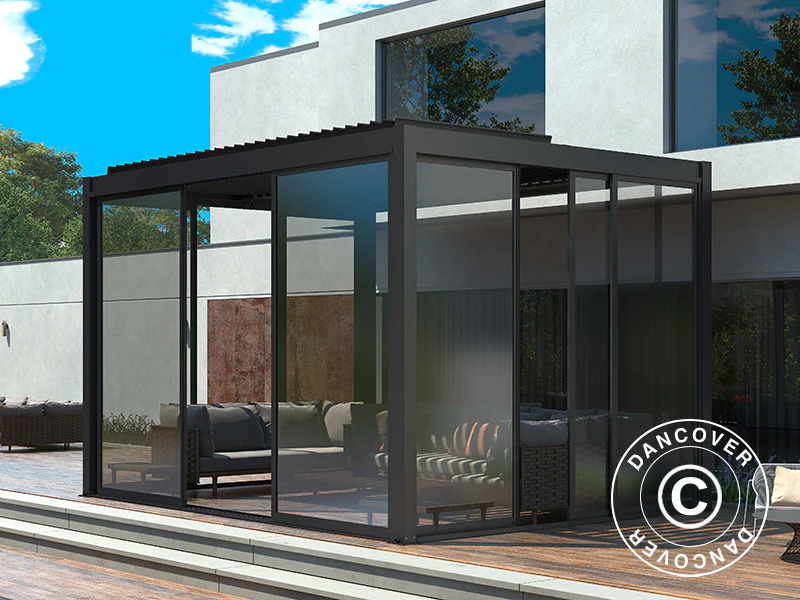 Bioklimatisk pergola-paviljong San Pablo Alu+ m/skyvedører, 3x4m, Svart - Image 3