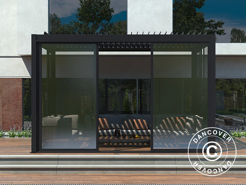 Bioklimatisk pergola-paviljong San Pablo Alu+ m/skyvedører, 3x4m, Svart - Image 4
