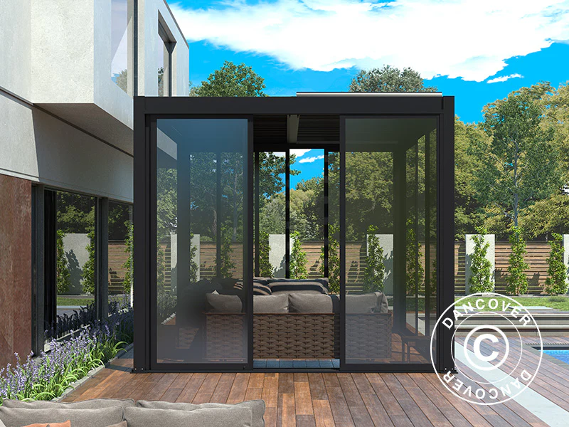 Bioklimatisk pergola-paviljong San Pablo Alu+ m/skyvedører, 3x4m, Svart - Image 5