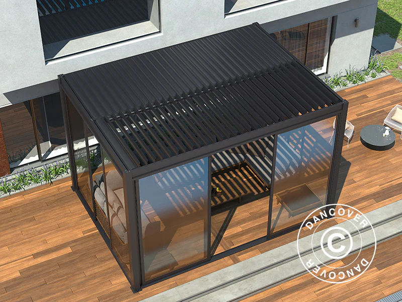 Bioklimatisk pergola-paviljong San Pablo Alu+ m/skyvedører, 3x4m, Svart - Image 6