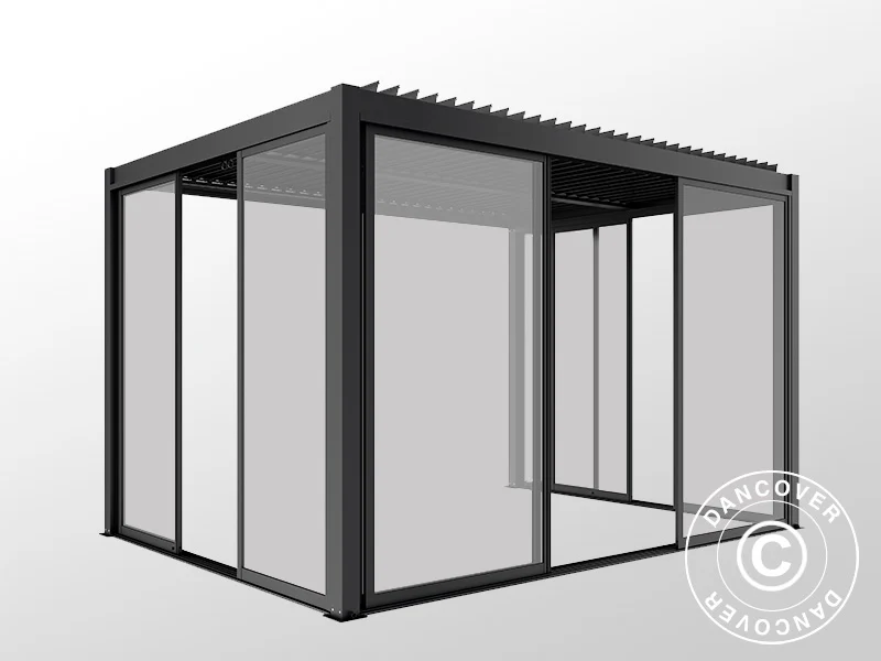 Bioklimatisk pergola-paviljong San Pablo Alu+ m/skyvedører, 3x4m, Svart - Image 7