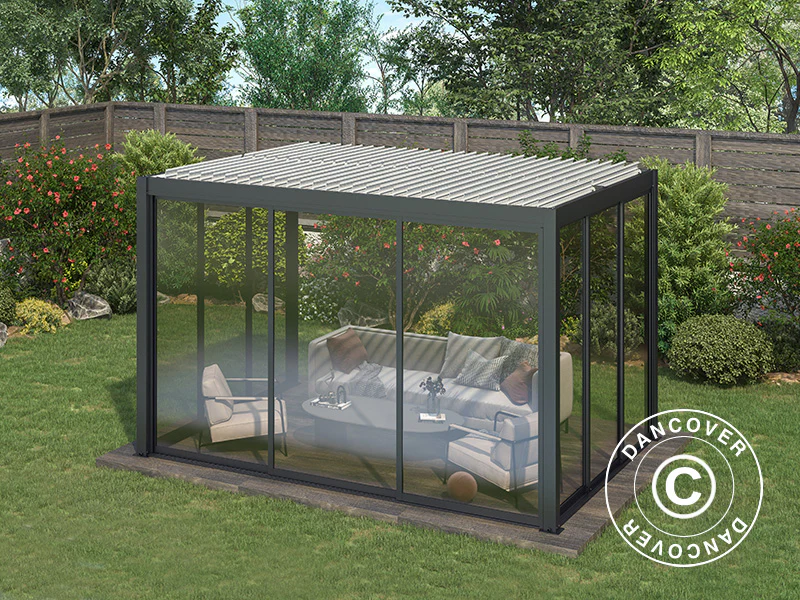 Bioklimatisk pergola-paviljong San Pablo Alu+ m/skyvedører, 3x4m, Svart/Hvit - Image 3