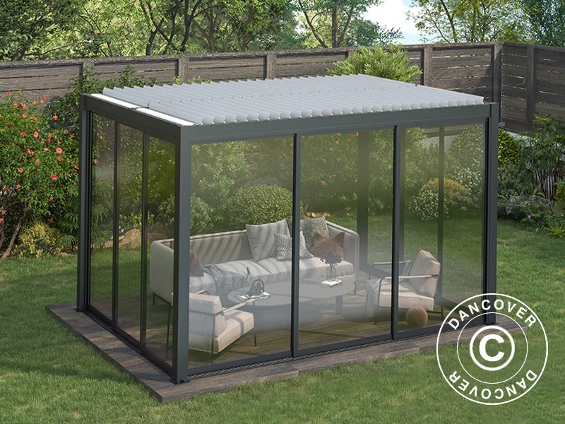 Bioklimatisk pergola-paviljong San Pablo Alu+ m/skyvedører, 3x4m, Svart/Hvit - Image 4