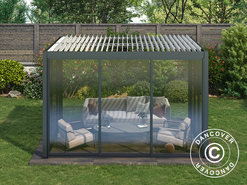 Bioklimatisk pergola-paviljong San Pablo Alu+ m/skyvedører, 3x4m, Svart/Hvit - Image 8