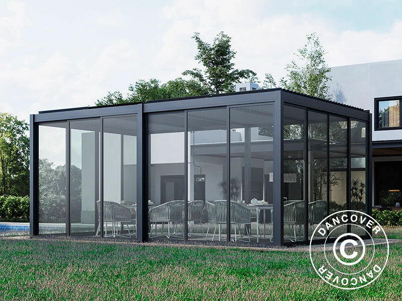 Bioklimatisk pergola-paviljong San Pablo Alu+ m/skyvedører, 3x5,8m, Svart - Image 3