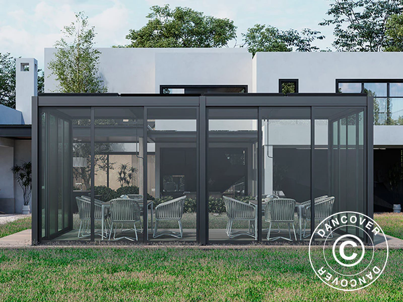 Bioklimatisk pergola-paviljong San Pablo Alu+ m/skyvedører, 3x5,8m, Svart - Image 4
