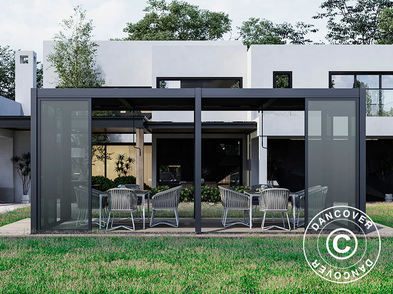 Bioklimatisk pergola-paviljong San Pablo Alu+ m/skyvedører, 3x5,8m, Svart - Image 6