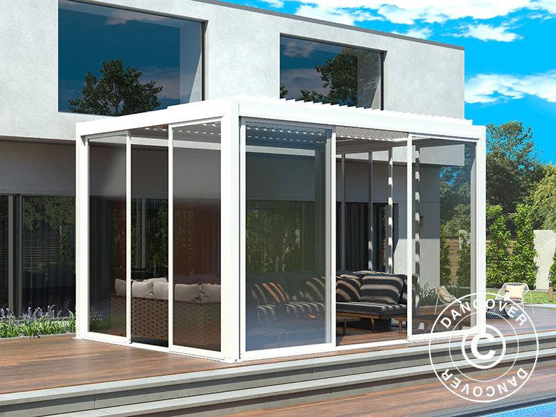 Bioklimatisk pergola-paviljong San Pablo Alu+ m/skyvedører, 4x4m, Hvit - Image 2