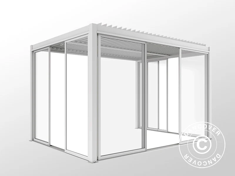 Bioklimatisk pergola-paviljong San Pablo Alu+ m/skyvedører, 4x4m, Hvit - Image 9