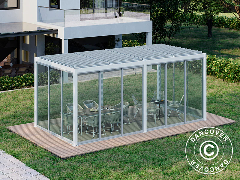 Bioklimatisk pergola-paviljong San Pablo Alu+ m/skyvedører, 4x5,8m, Hvit - Image 3
