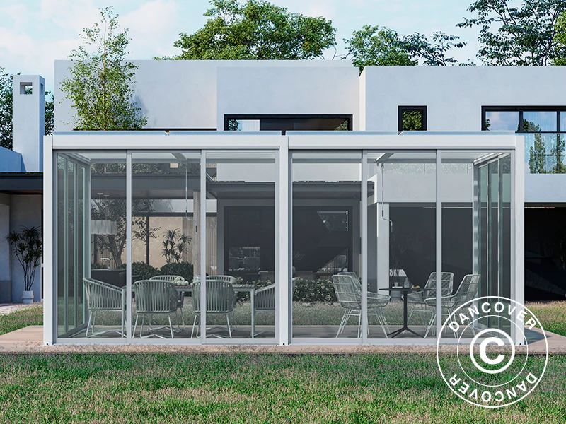 Bioklimatisk pergola-paviljong San Pablo Alu+ m/skyvedører, 4x5,8m, Hvit - Image 4