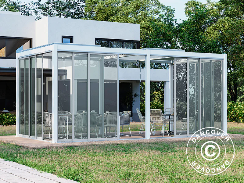 Bioklimatisk pergola-paviljong San Pablo Alu+ m/skyvedører, 4x5,8m, Hvit - Image 6