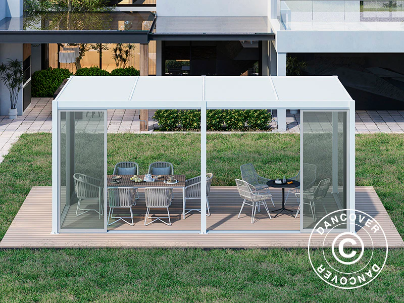 Bioklimatisk pergola-paviljong San Pablo Alu+ m/skyvedører, 4x5,8m, Hvit - Image 8