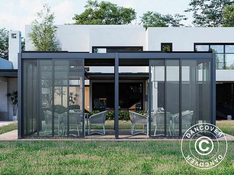 Bioklimatisk pergola-paviljong San Pablo Alu+ m/skyvedører, 4x5,8m, Svart - Image 5
