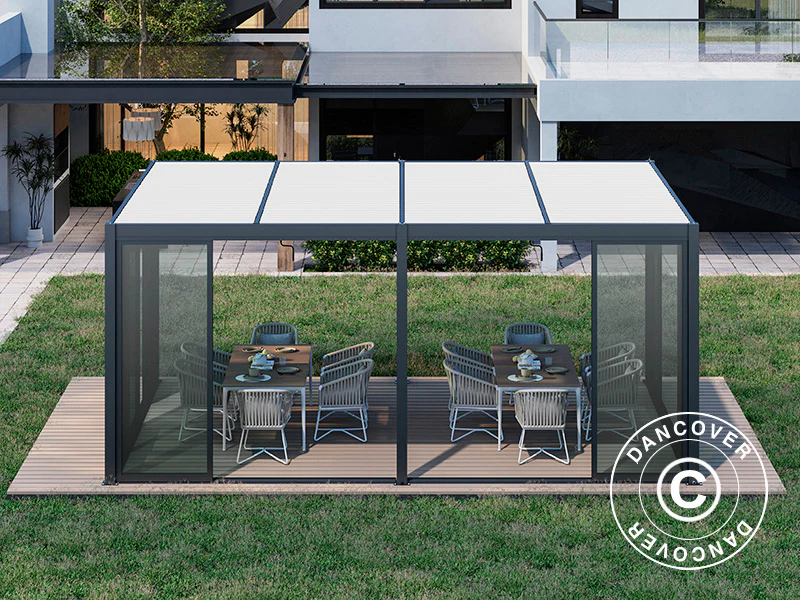 Bioklimatisk pergola-paviljong San Pablo Alu+ m/skyvedører, 4x5,8m, Svart/Hvit - Image 3